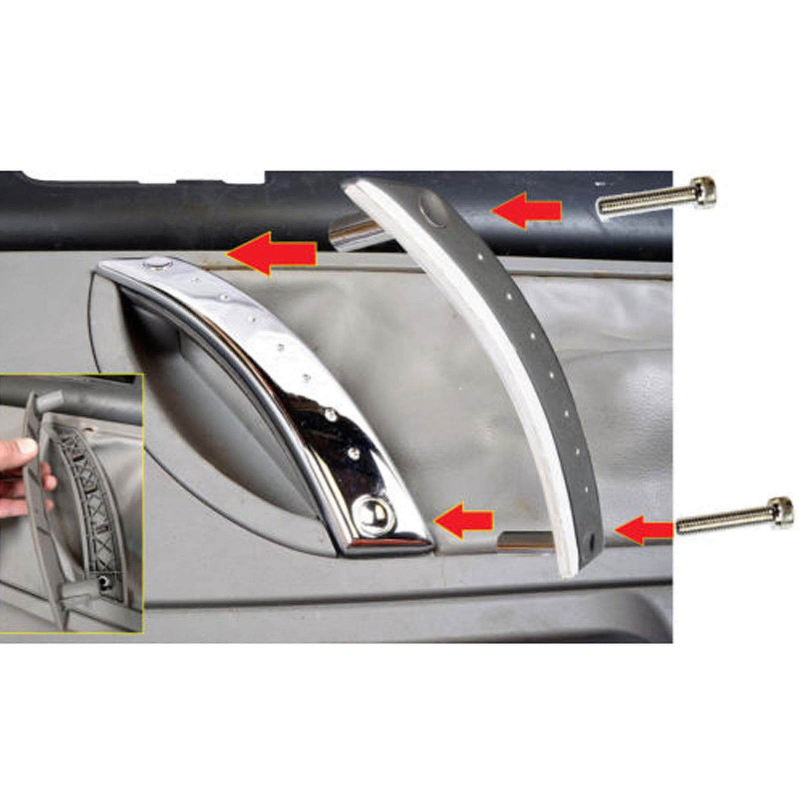 Metal Reinforced Door Panel Door Handle Repair Kit Chrome Pair 9810 VW