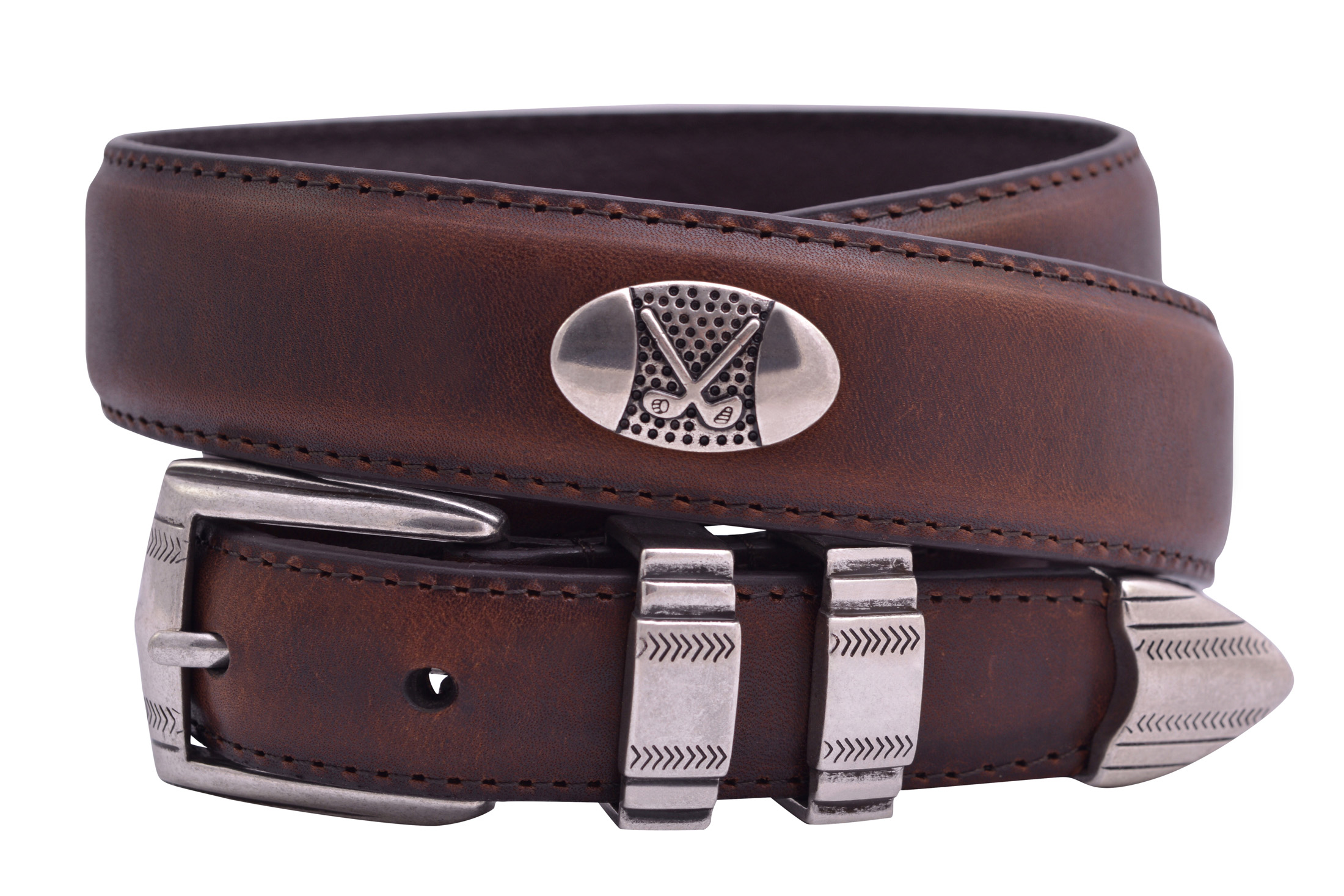 brown leather golf belt