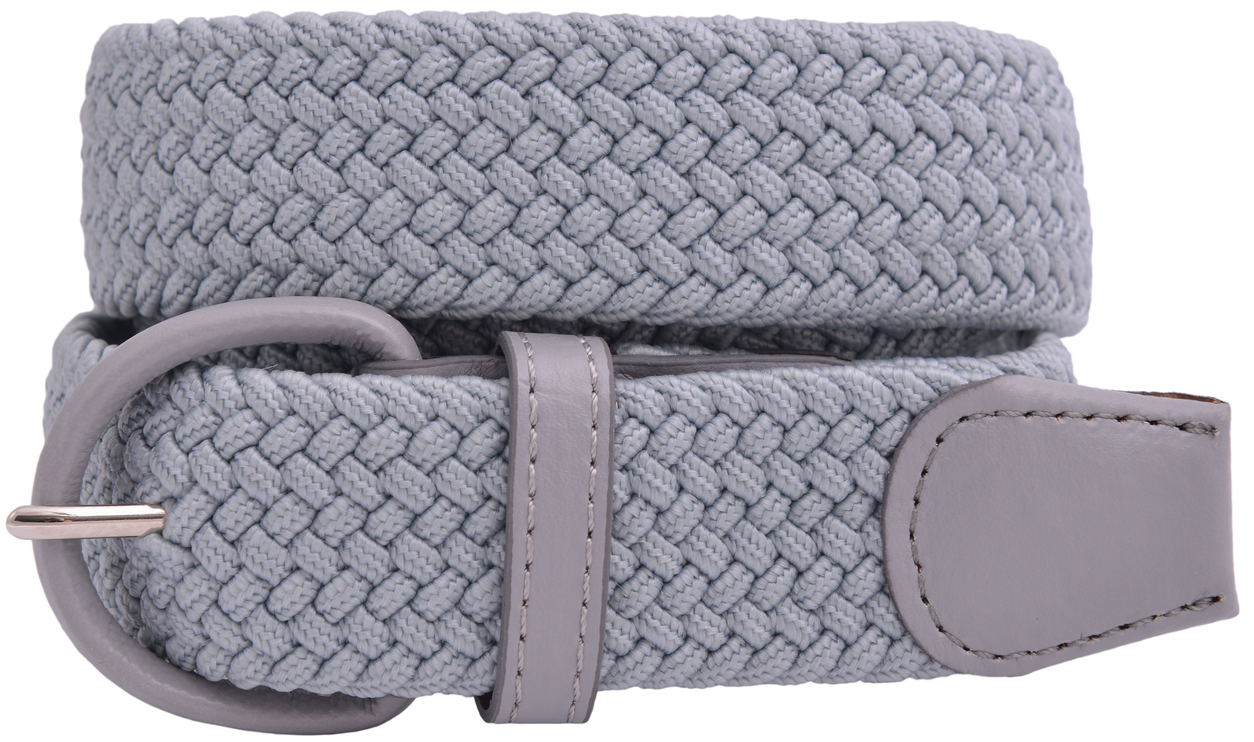 Leather Covered Buckle Woven Elastic Stretch Belt 1-1/4″ Wide – Grey – TBS1100