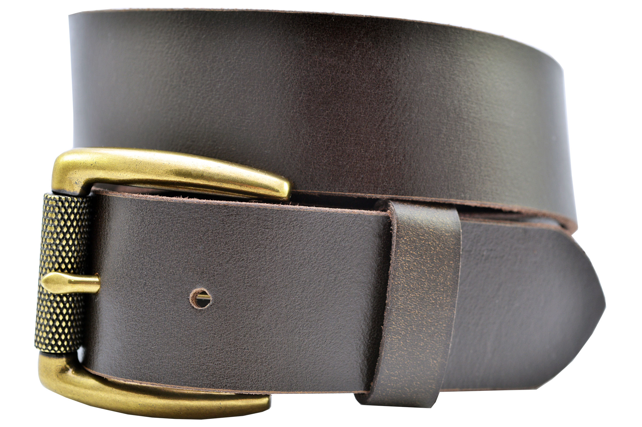 Full Grain Solid 1Piece Cowhide Leather Belt w/Brass Roller Buckle