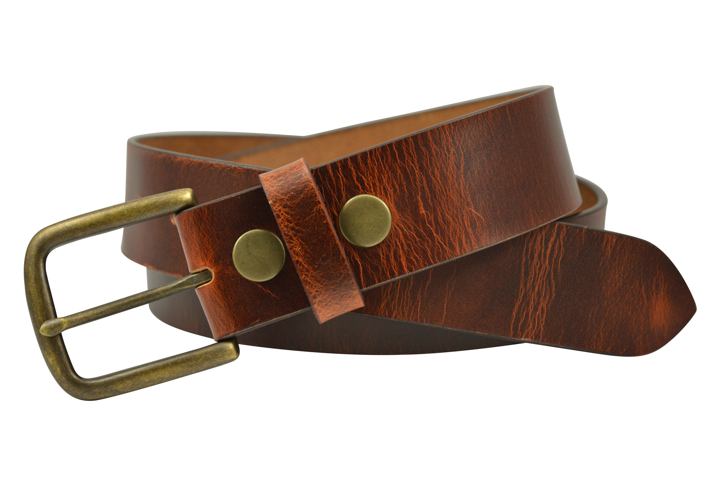 Full Grain Aniline Leather Belt w/Brass Buckle Red Brown Jeans