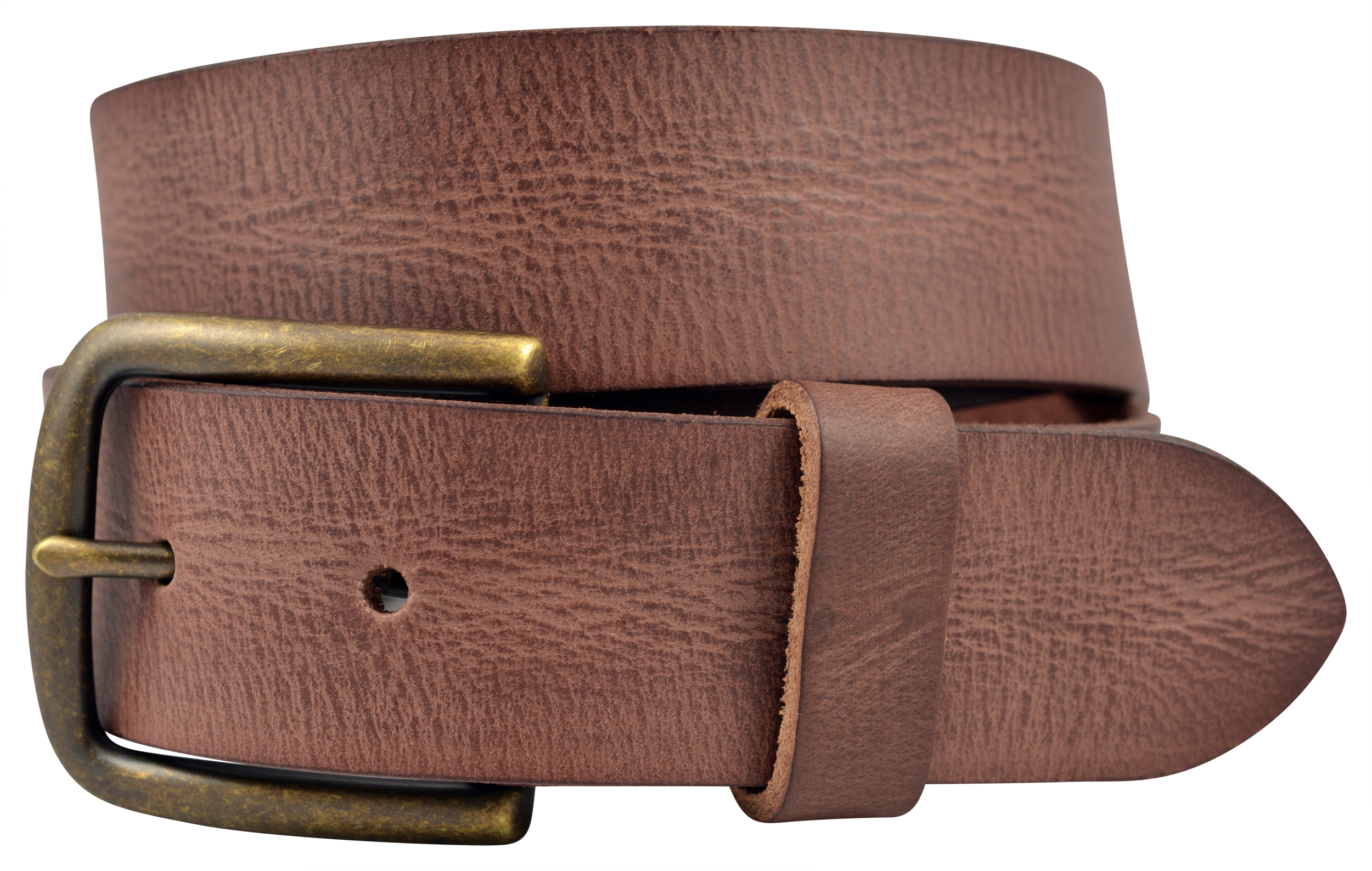 Vintage Full Grain Buffalo Leather Solid 1Piece Belt w/ Brass Buckle