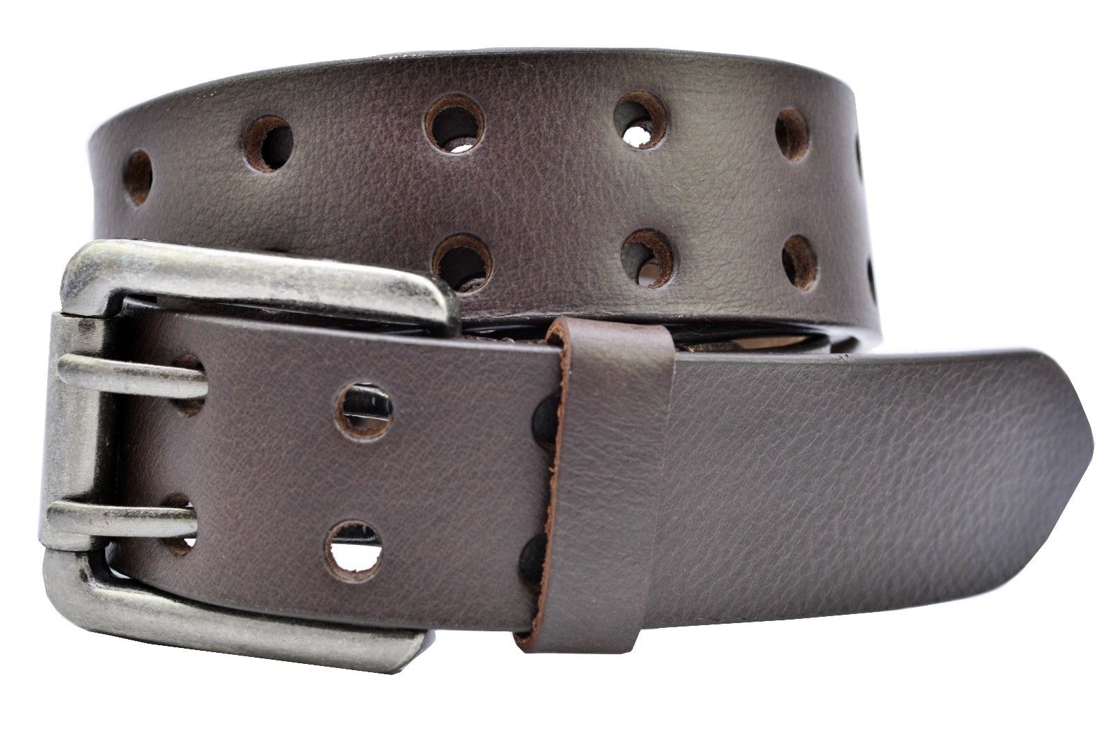 Full Grain 1Piece Buffalo Leather 2Hole Jeans Belt Brown