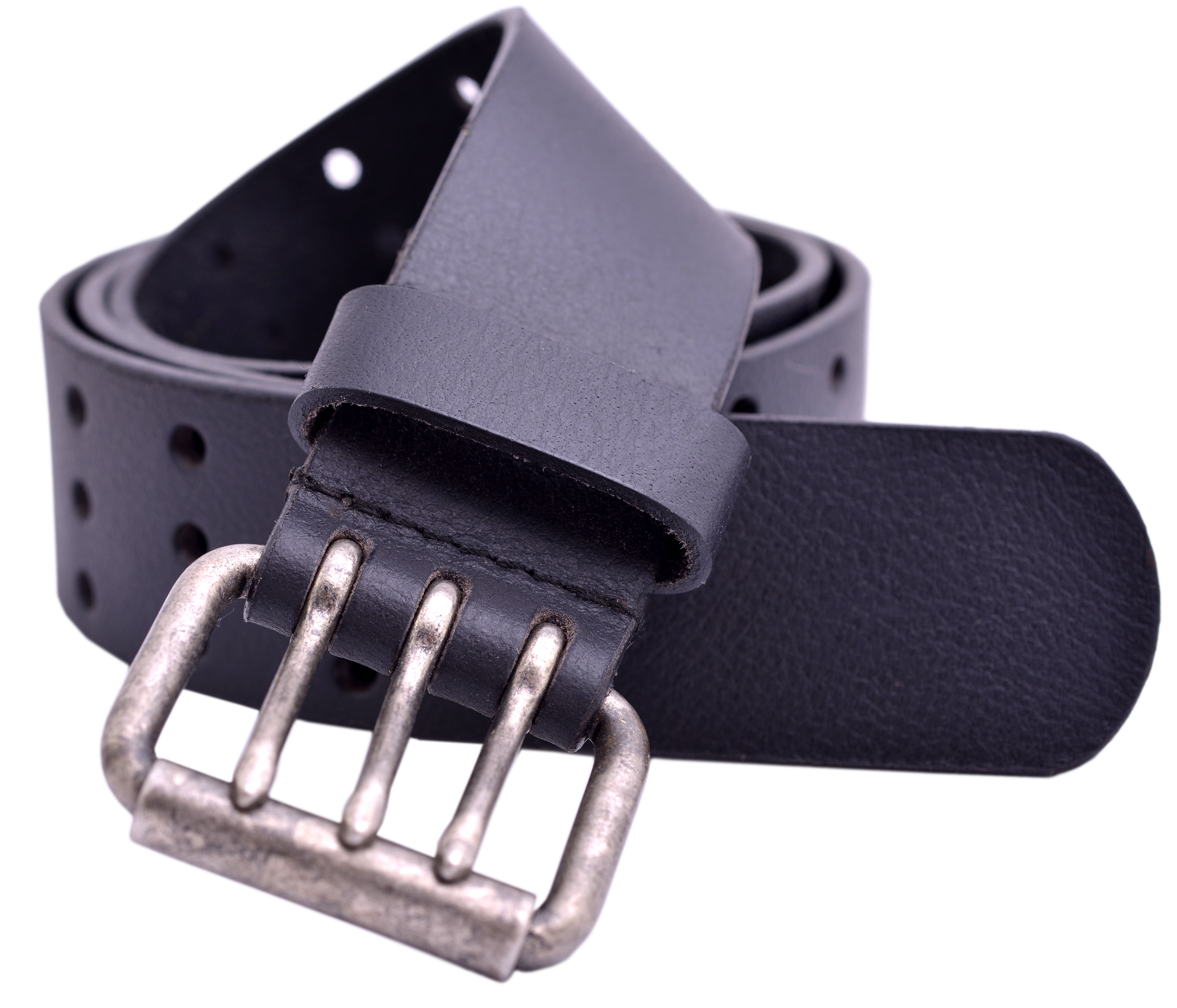 Full Grain Buffalo Leather 3Hole Jeans Belt Black