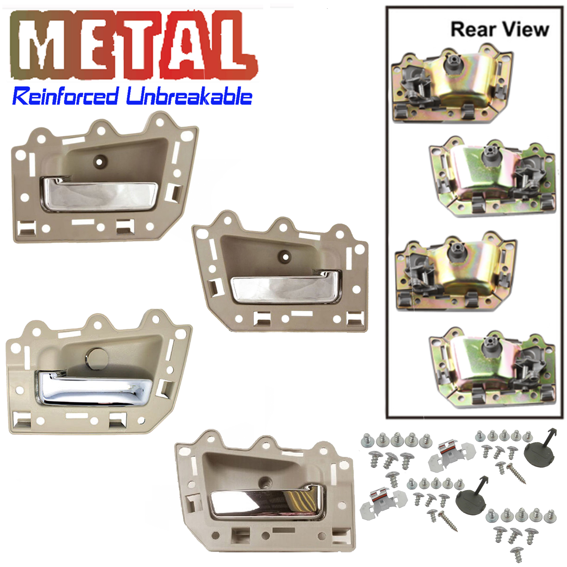Inside Door Handle 4PCS For 2005-2011 Jeep Grand Cherokee Beige Chrome Bolt