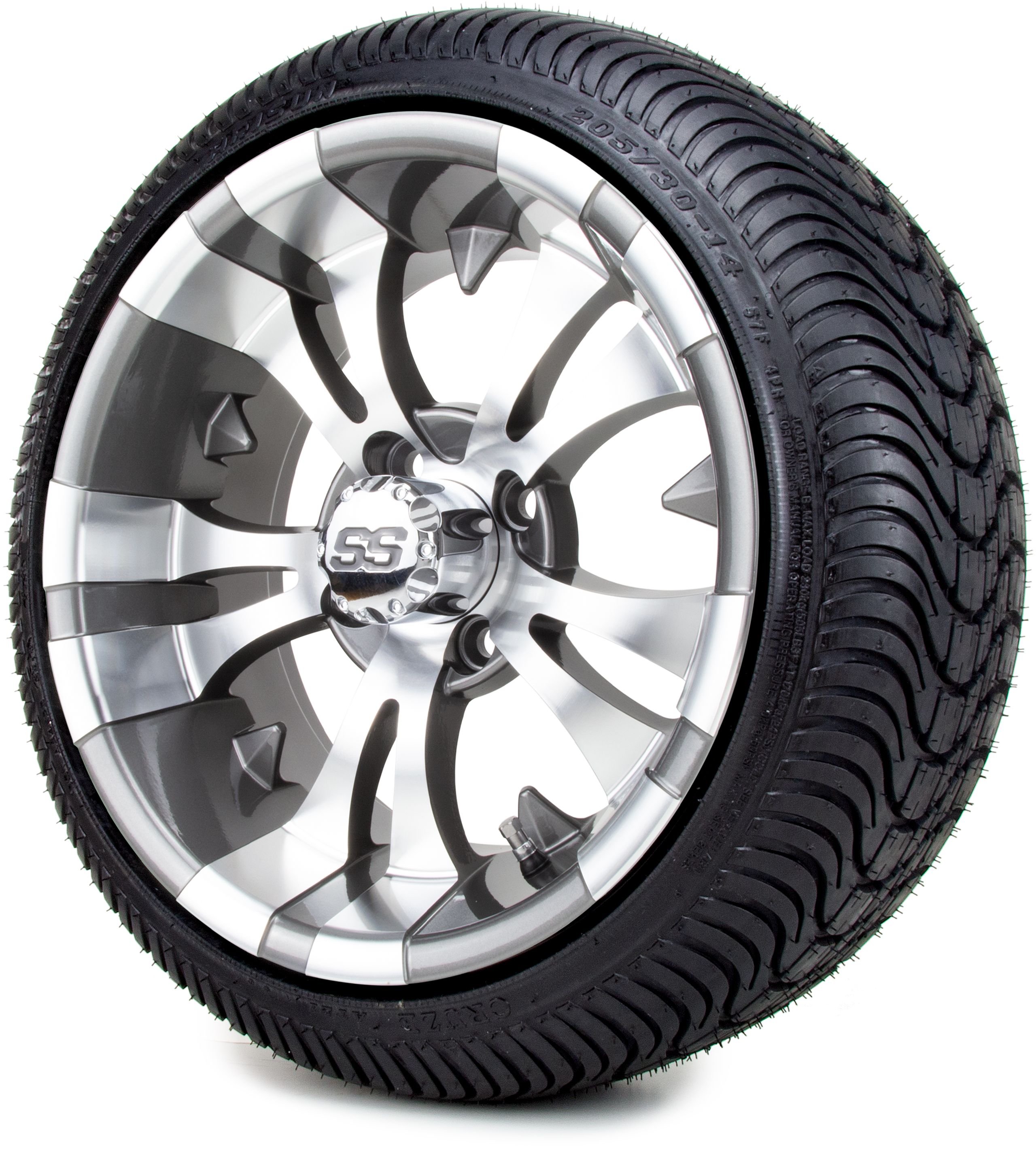 14" Vampire Gunmetal Golf Cart Wheels and Low Profile Tires Combo Set