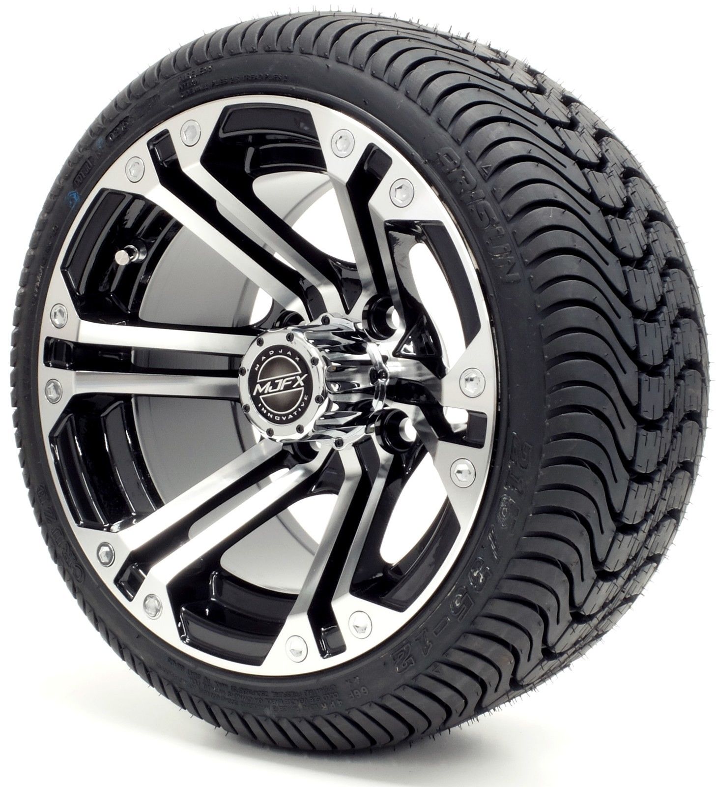 Golf Cart Wheels and Tires Combo 12" Enforcer Machined/Black Set of