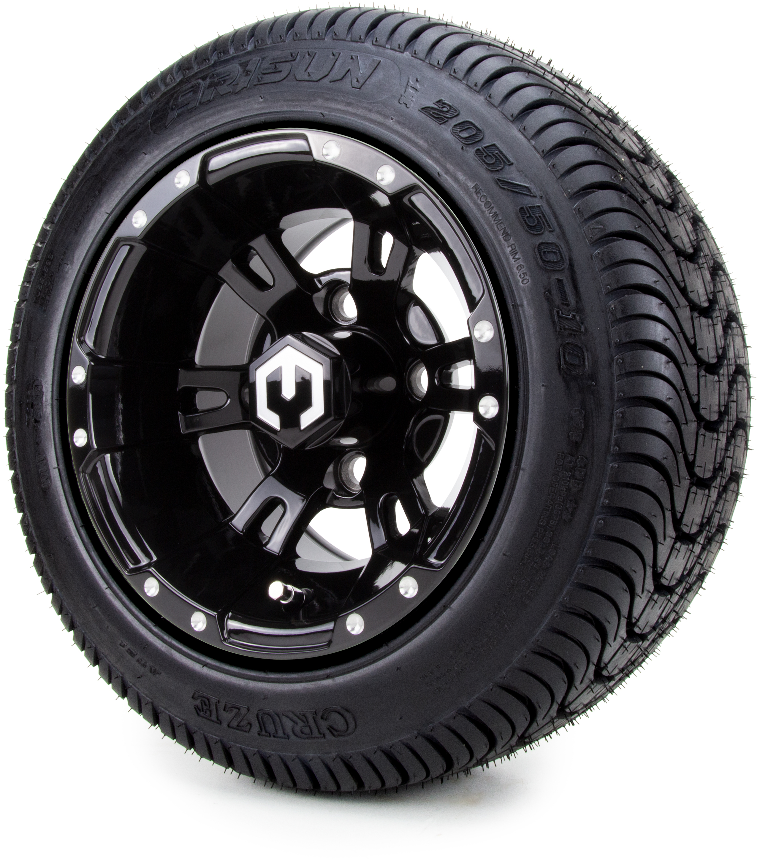 10" MODZ® Ambush Glossy Black Golf Cart Wheels and Low Profile Tires