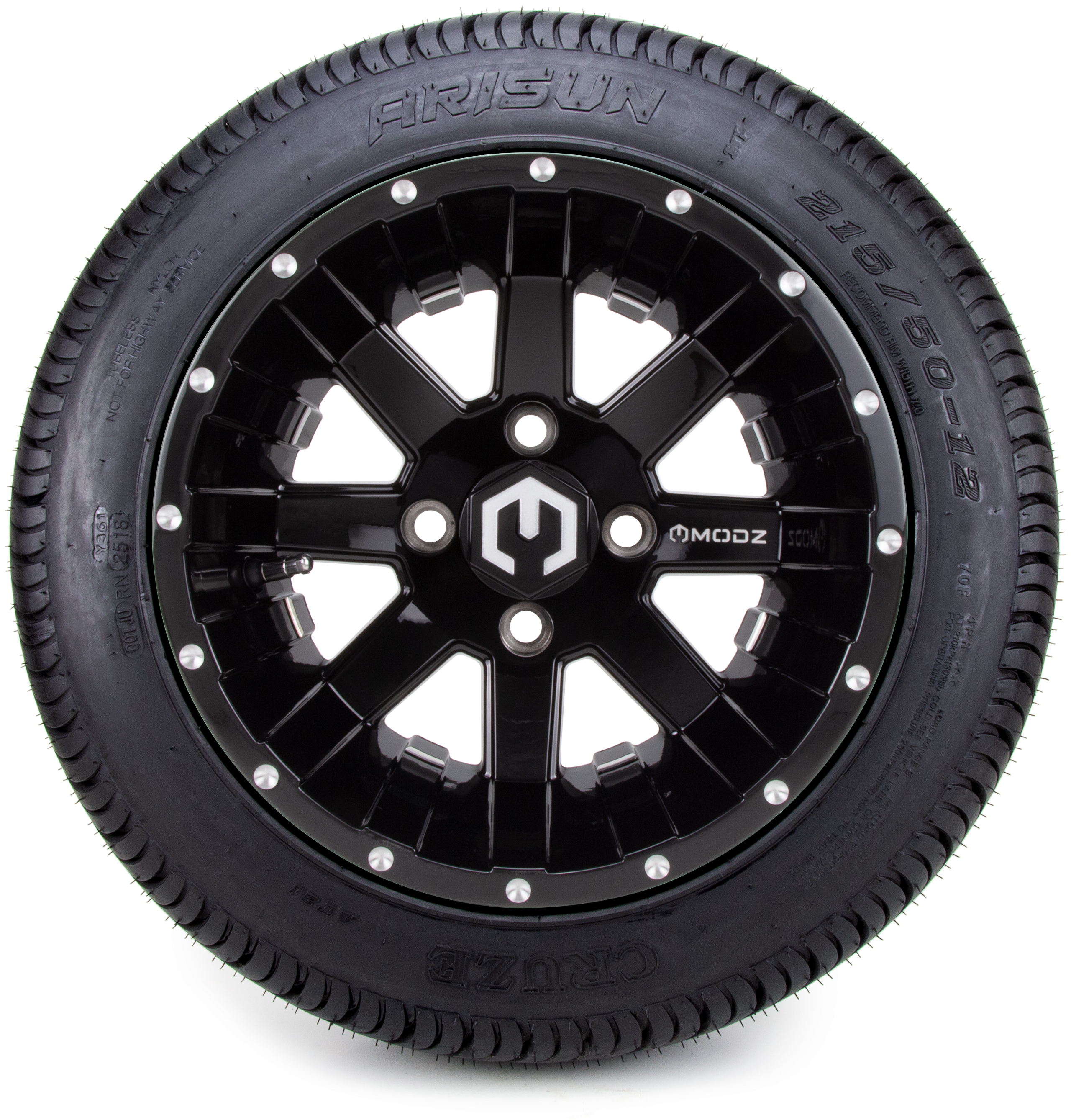 12" MODZ&reg; Assault Black Ball Mill Golf Cart Wheels & Low Profile Tires Combo
