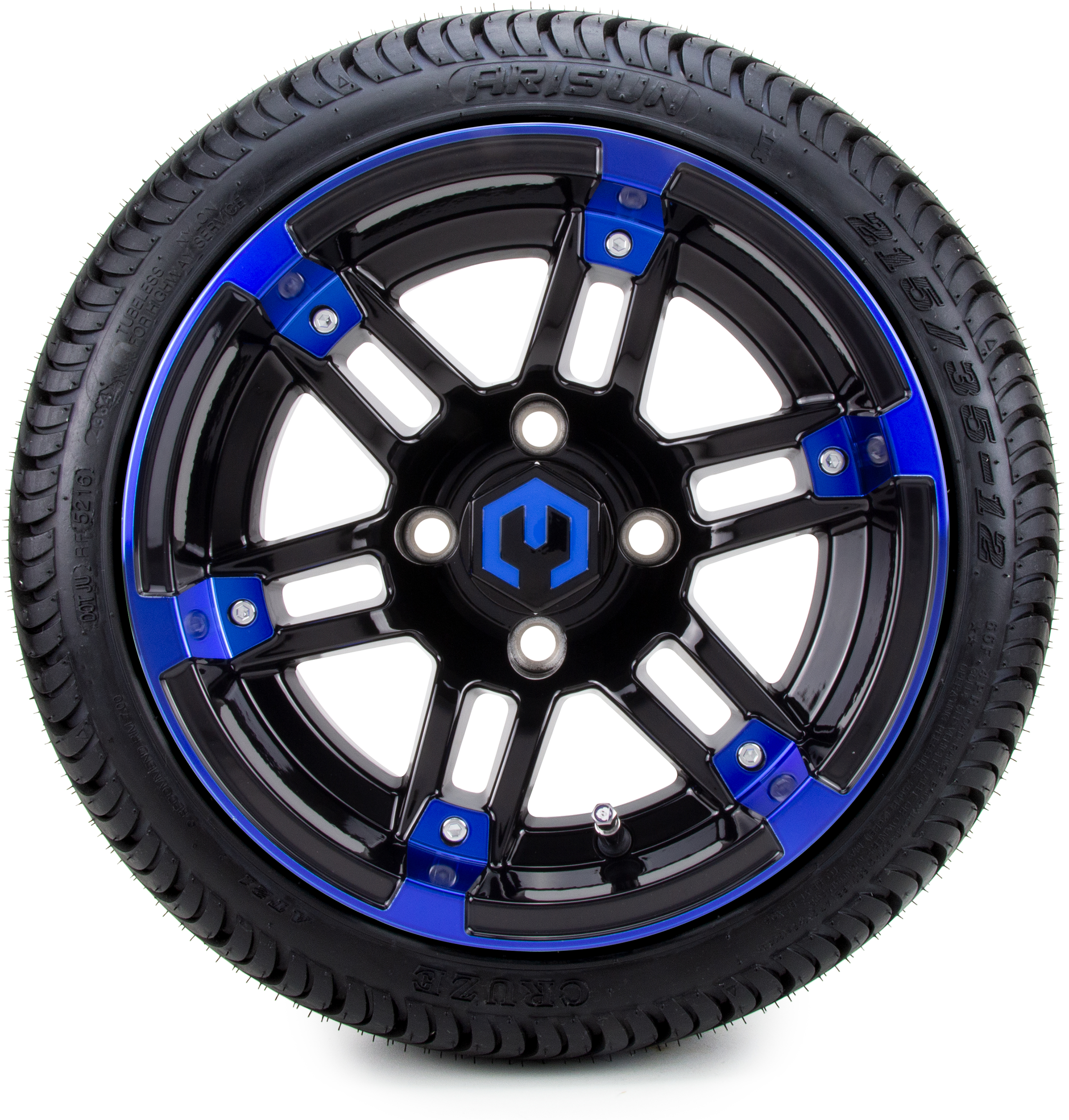 12" MODZ® Aftershock Blue & Black Golf Cart Wheels & Low Profile Tires