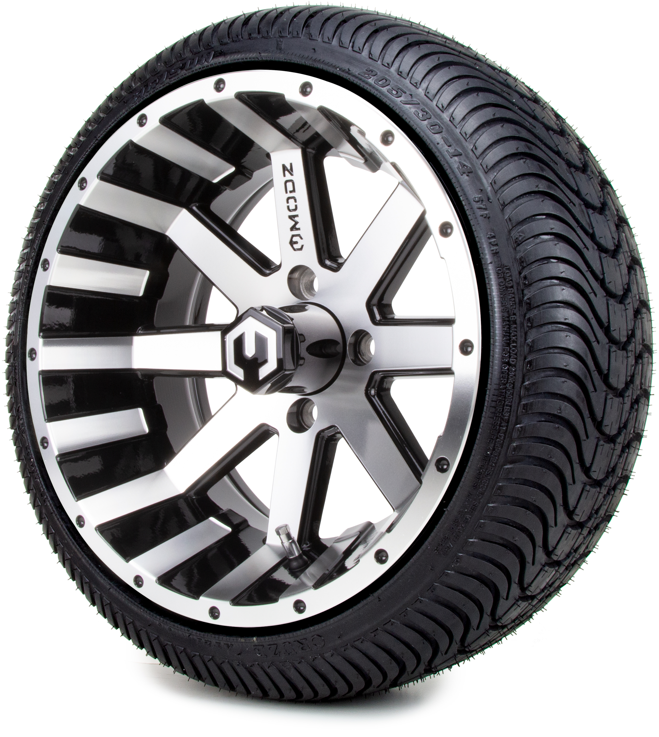 14" MODZ® Assault Machined and Black Golf Cart Wheels & Low Profile