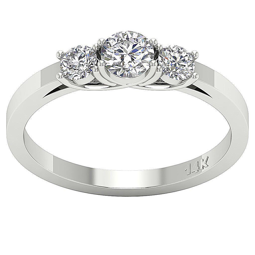 Three Stone Engagement Ring I1 H 0.60Ct Round Diamond 14Kt ...