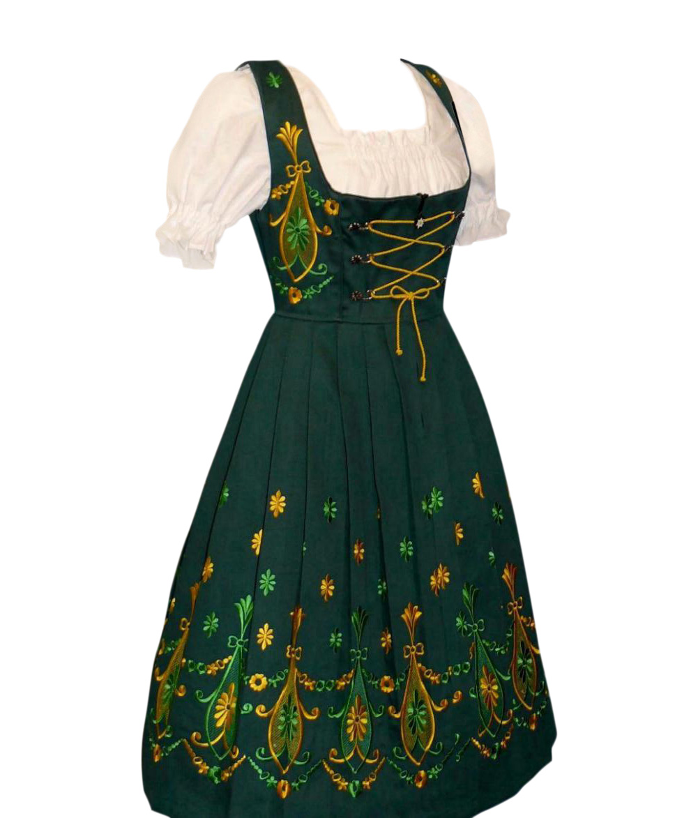 DIRNDL Trachten Oktoberfest Dress German EMBROIDERED 3 pc Long Waitress