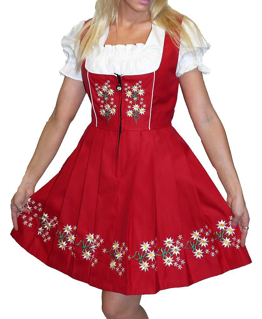 DIRNDL German Dress Oktoberfest EMBROIDERY Red SHORT Waitress Swing