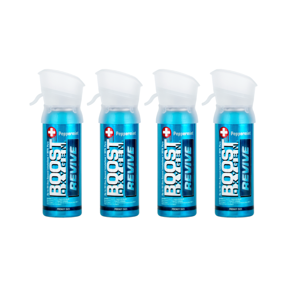 Boost Oxygen Pocket Size Revive Peppermint Aroma 3L Canister | Respiratory Support for Aerobic Recovery, Altitude, Performance & Health (4 Pack)