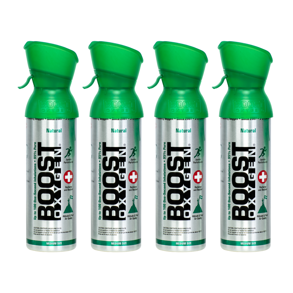 Boost Oxygen Medium Natural 5L Canister | Respiratory Support for Aerobic Recovery, Altitude, Performance & Health (4 Pack)