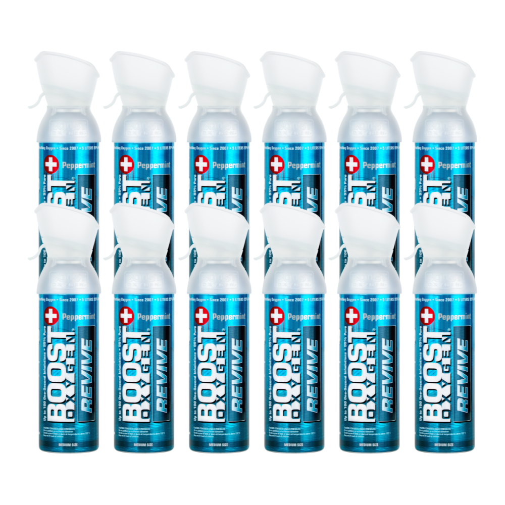 Boost Oxygen Medium Revive Peppermint Aroma 5L Canister | Respiratory Support for Aerobic Recovery, Altitude, Performance & Health (12 Pack)