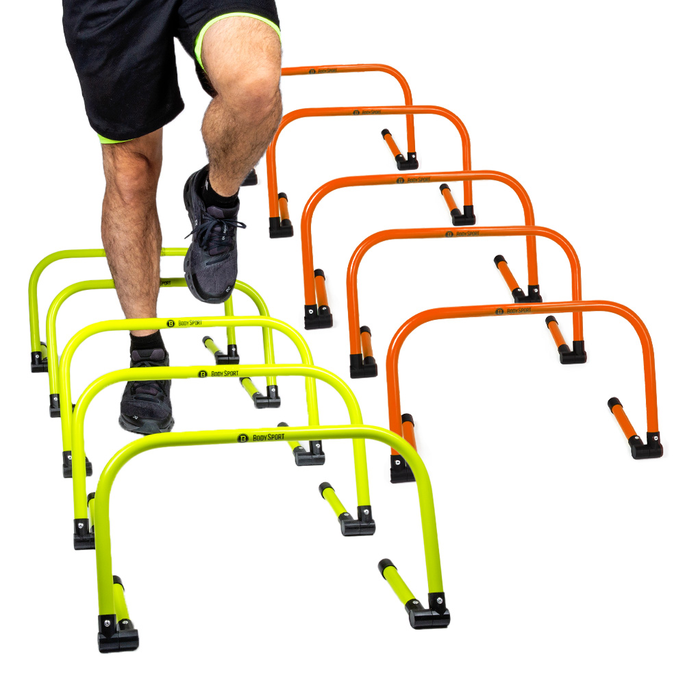 Body Sport Adjustable Athletic Speed Training Hurdles, Jumping & Speed Training Fitness Equipment, Hurdles for Track & Field, Basketball, Soccer & More, Set of 10