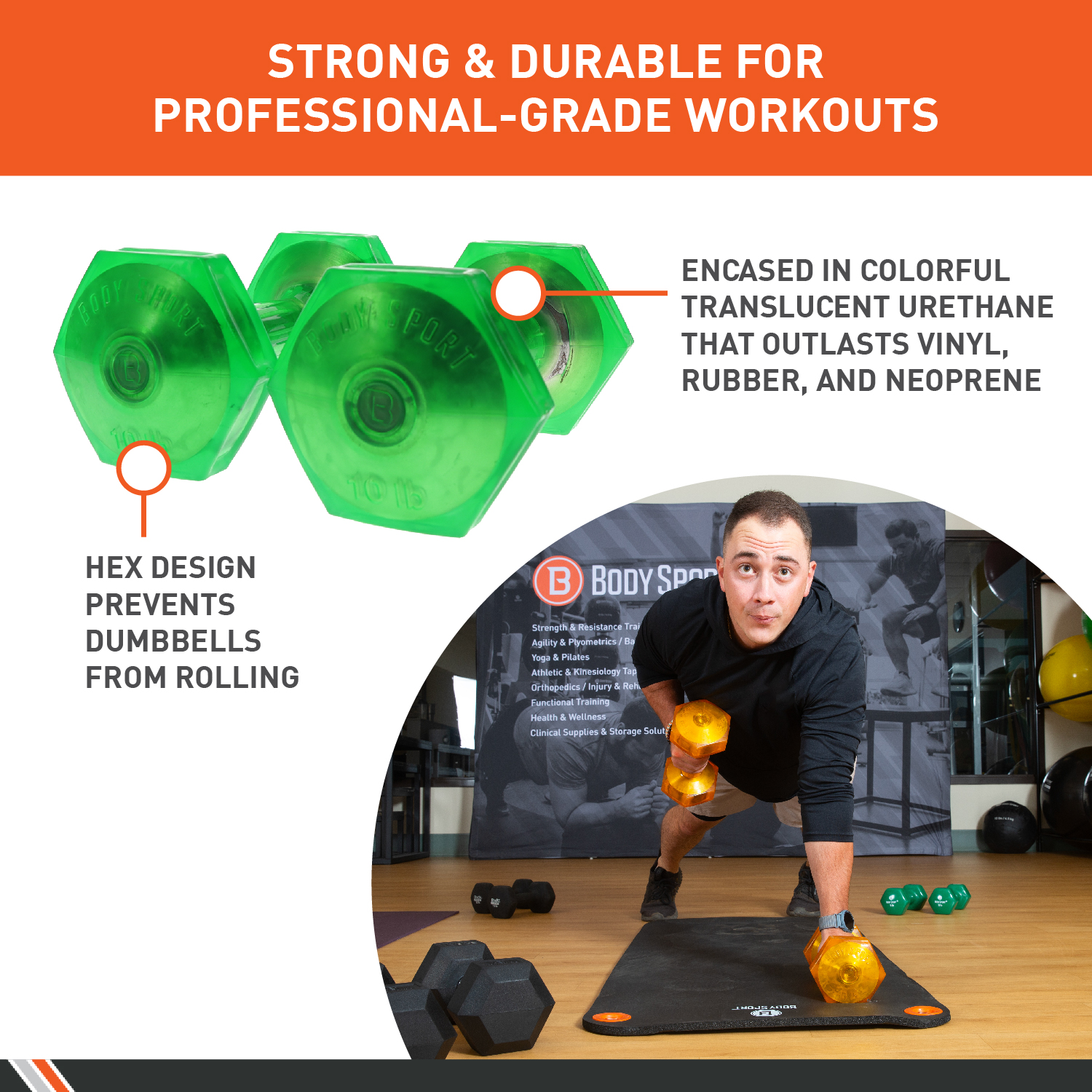 Body Sport Urethane Aerobic Dumbbells (2-Pack) - Premium Hand Weights with Solid - Picture 9 of 30