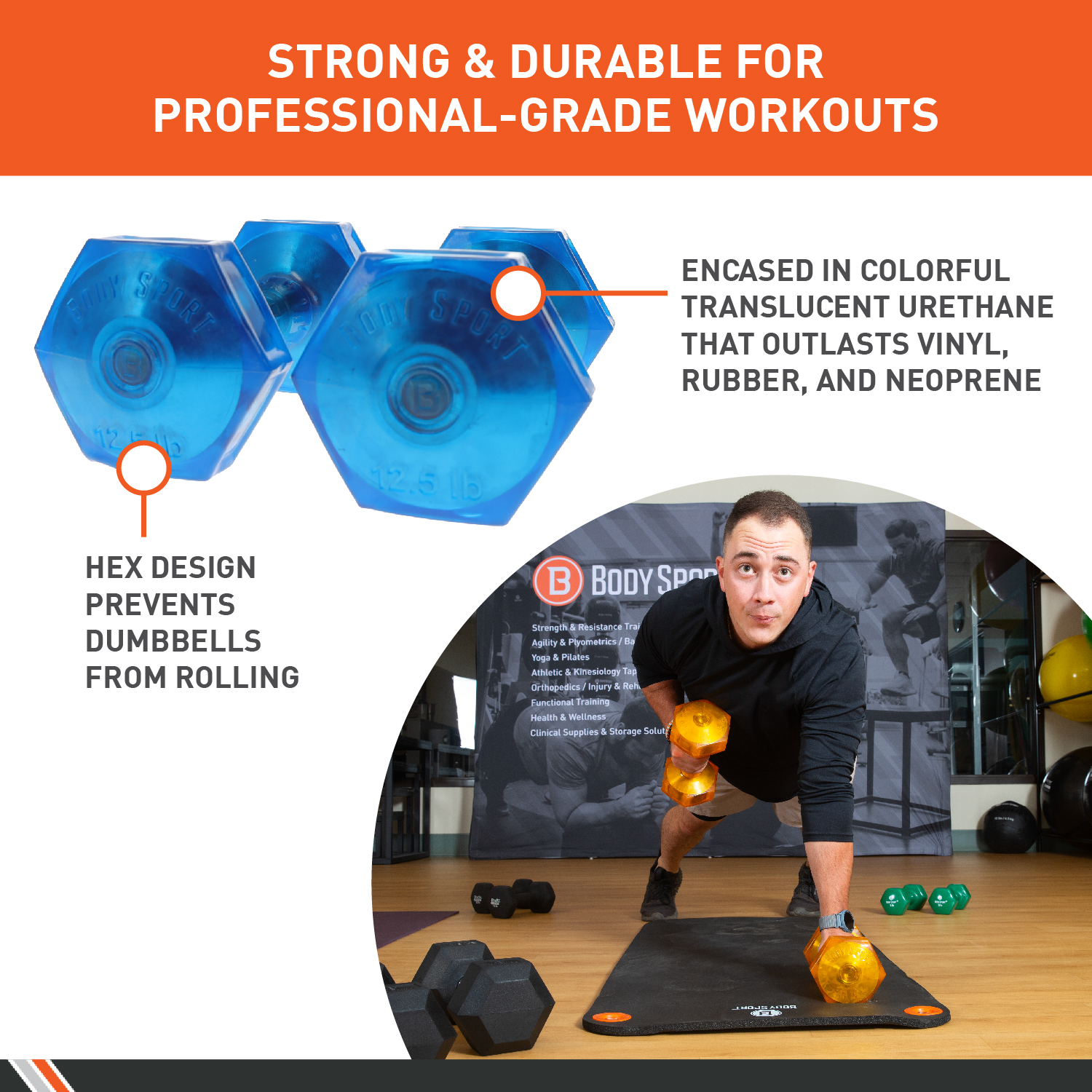 Body Sport Urethane Aerobic Dumbbells (2-Pack) - Premium Hand Weights with Solid - Picture 15 of 30