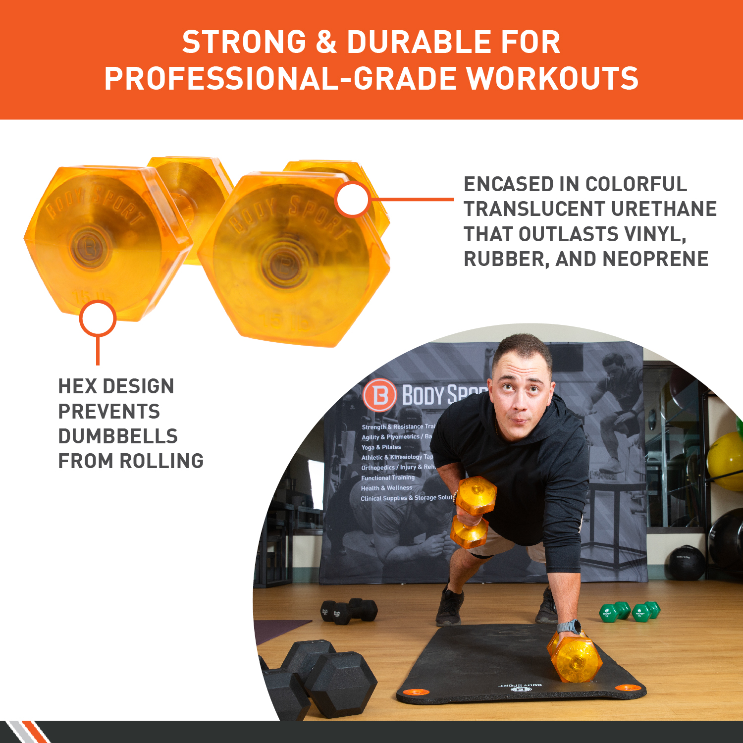 Body Sport Urethane Aerobic Dumbbells (2-Pack) - Premium Hand Weights with Solid - Picture 21 of 30