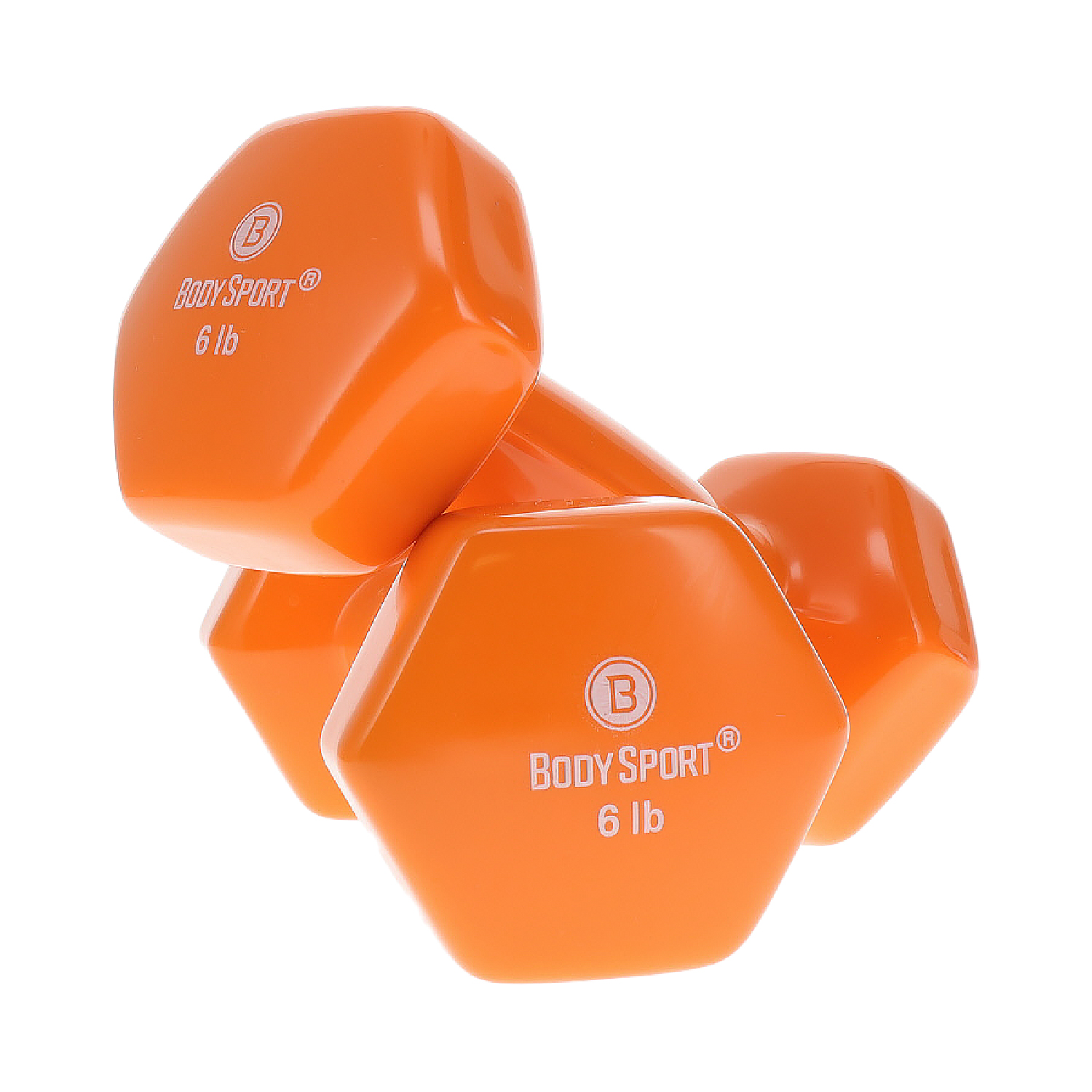Body Sport Vinyl Coated Dumbbell Weight, 6 lb. (Pair) - Strength Training Equipment for Home Fitness & Gym Workouts (Orange)