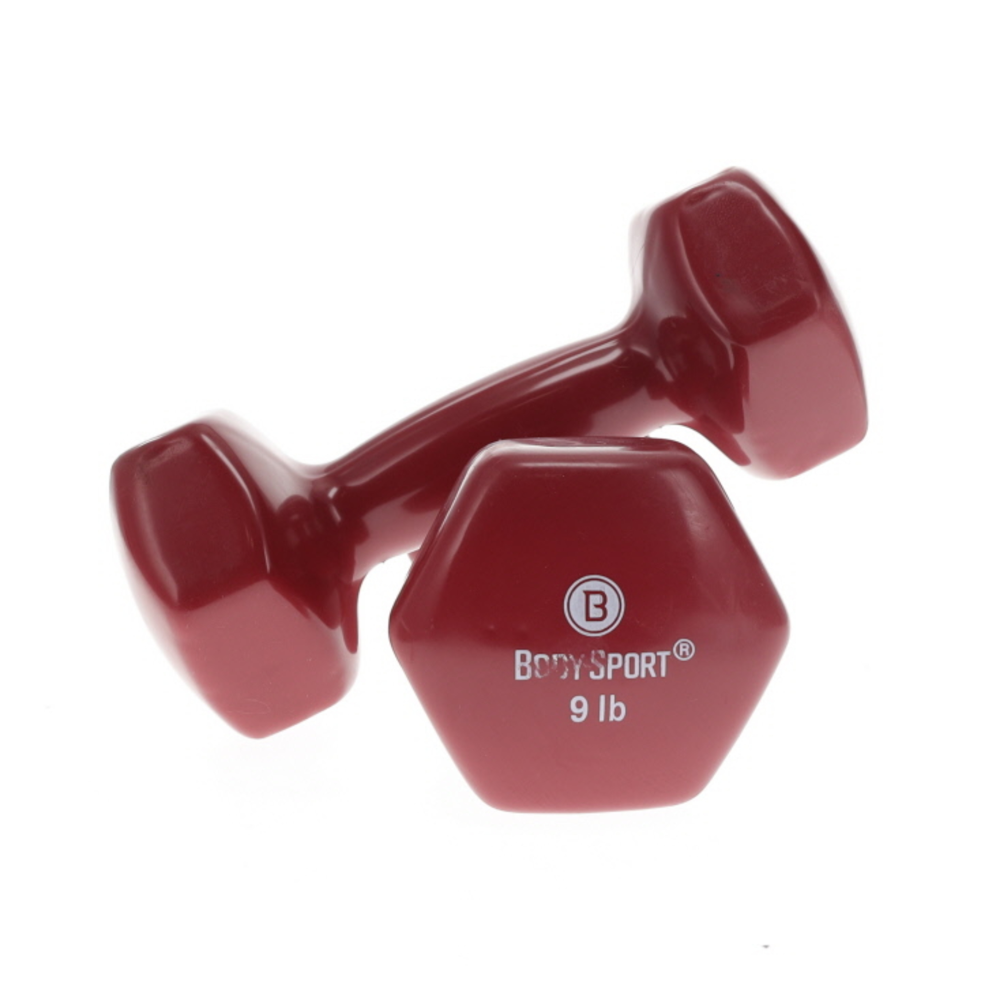 Body Sport Vinyl Coated Dumbbell Weight, 9 lb. (Pair) - Strength Training Equipment for Home Fitness & Gym Workouts (Dark Red)