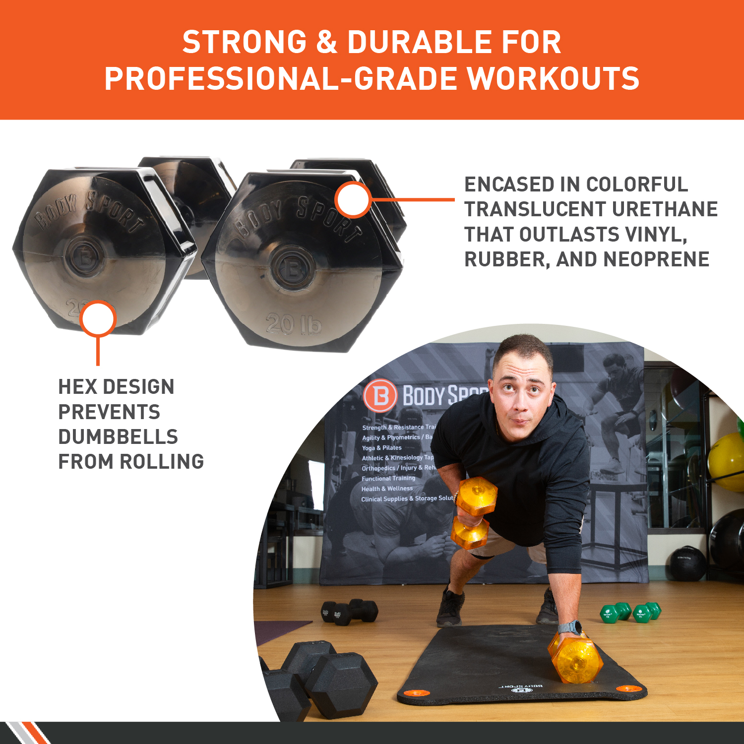 Body Sport Urethane Aerobic Dumbbells (2-Pack) - Premium Hand Weights with Solid - Picture 27 of 30