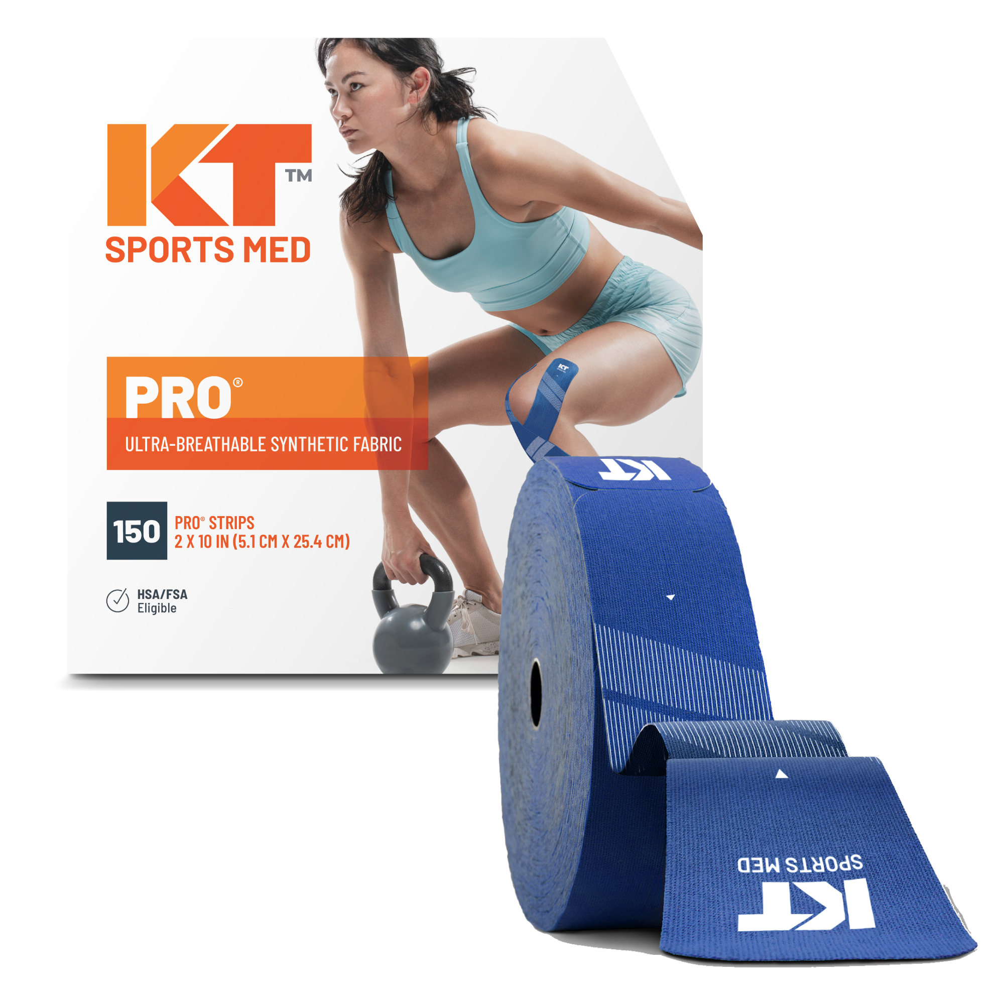 KT Tape, PRO Synthetic Elastic Kinesiology Athletic Tape, 150 Count, 10” Precut Strips, Sonic Blue