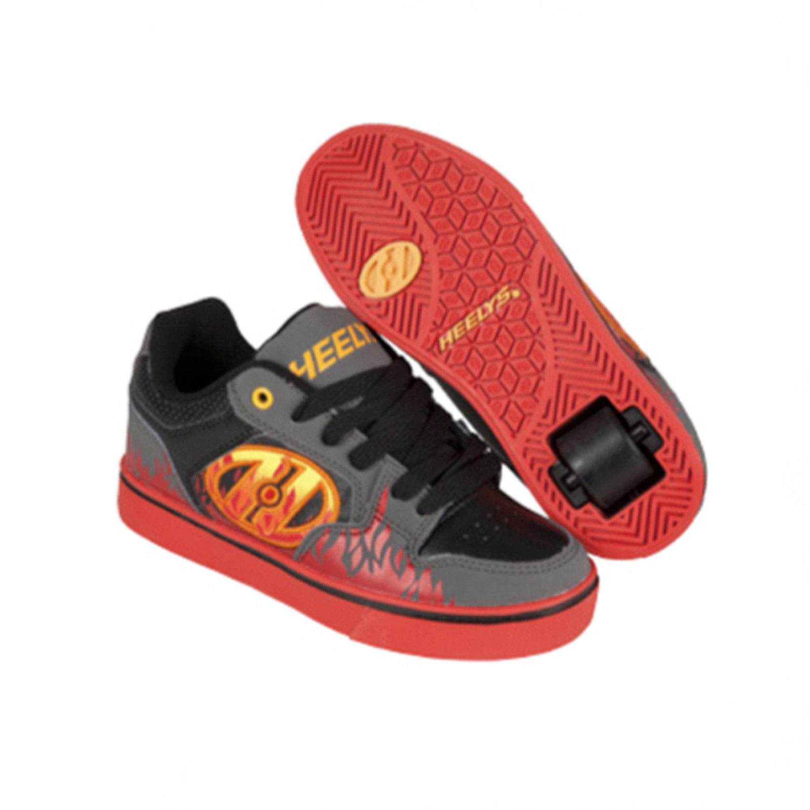 Heelys Motion Plus Wheeled Lace Up Roller Shoe Boots, Grey/Black/Flames eBay