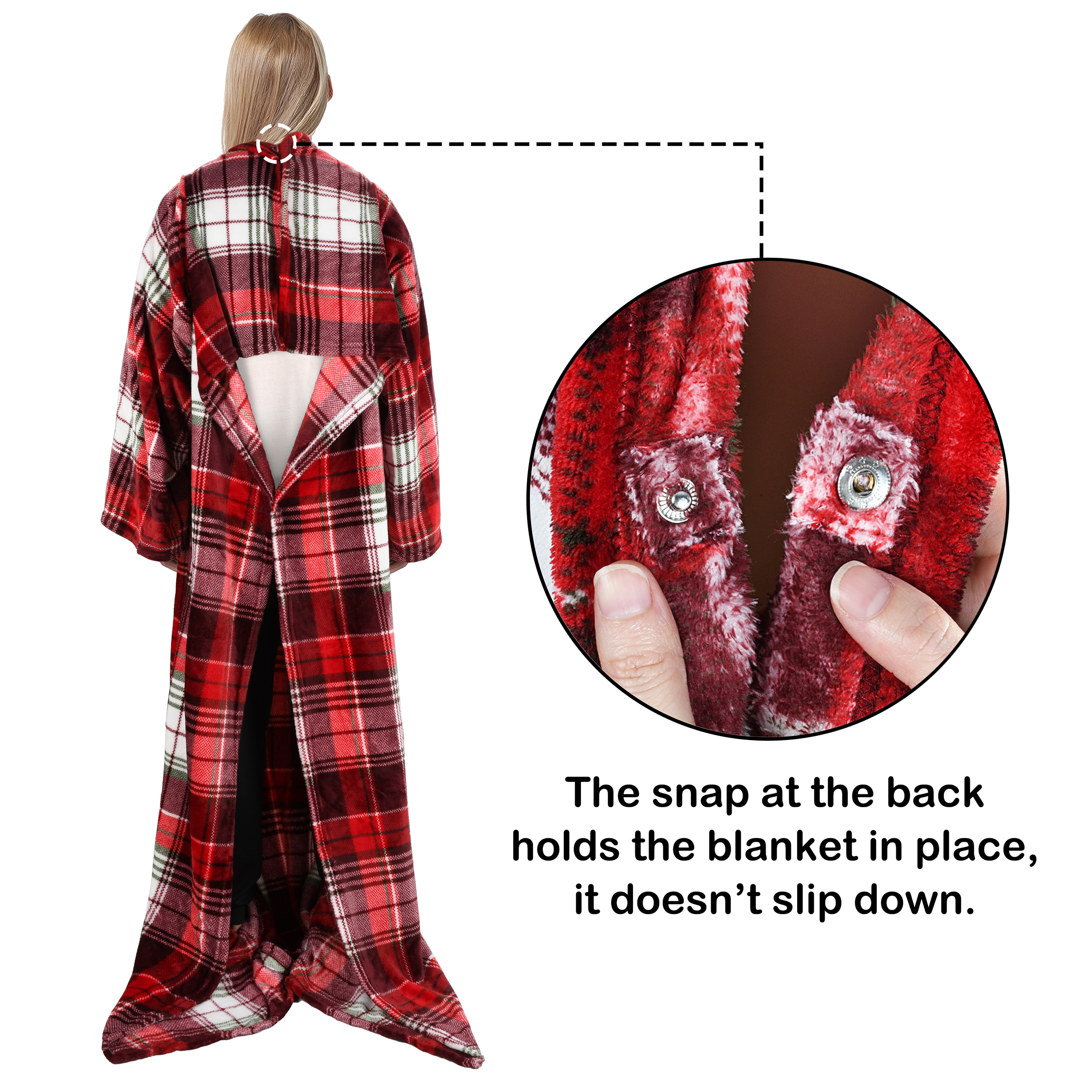 Fleece Blanket with Sleeves and Front Pocket Robe Wearable TV Blanket - Picture 3 of 7