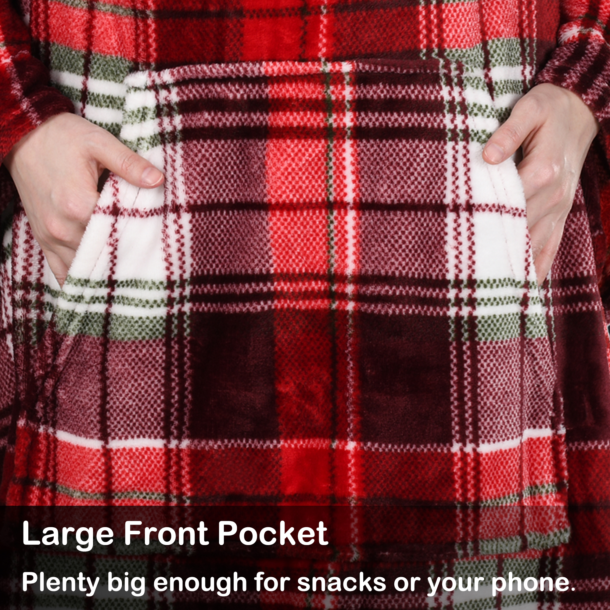 Fleece Blanket with Sleeves and Front Pocket Robe Wearable TV Blanket - Picture 4 of 7