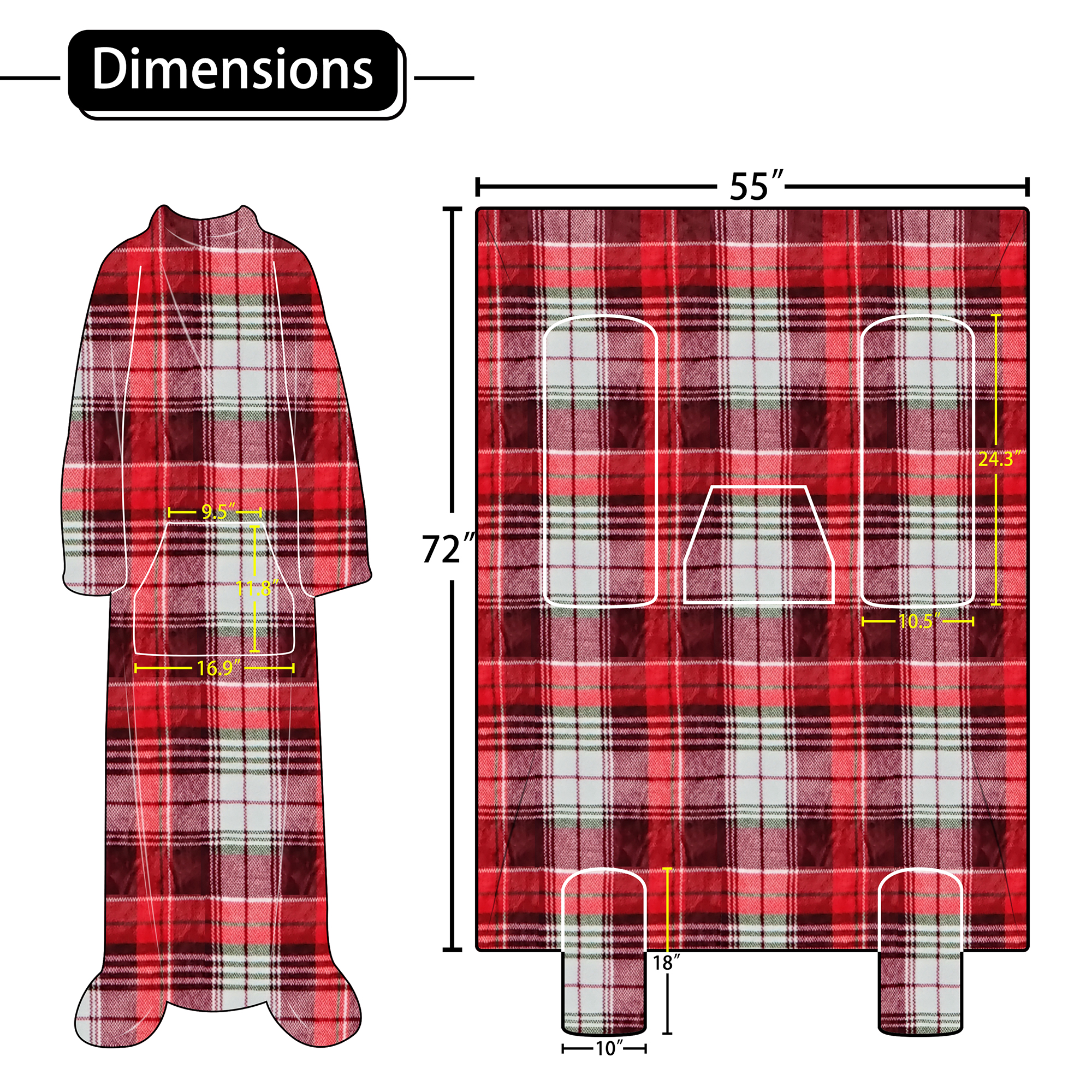 Fleece Blanket with Sleeves and Front Pocket Robe Wearable TV Blanket - Picture 6 of 7