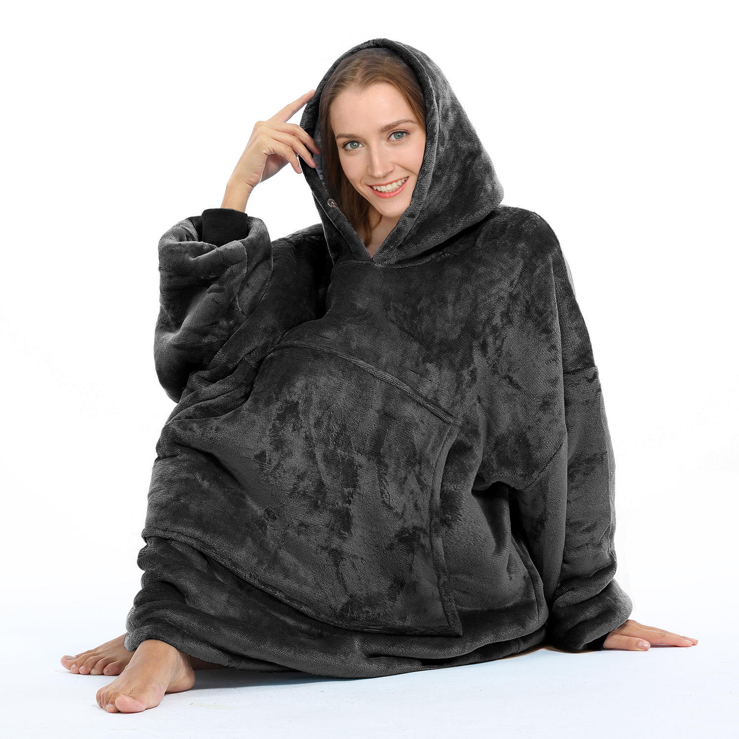 OVERSIZED HOODIE DECKE DAMEN SWEATSHIRT BIG PULLOVER MORGENMANTEL WEICH GEMÜTLICH - Bild 3 von 7