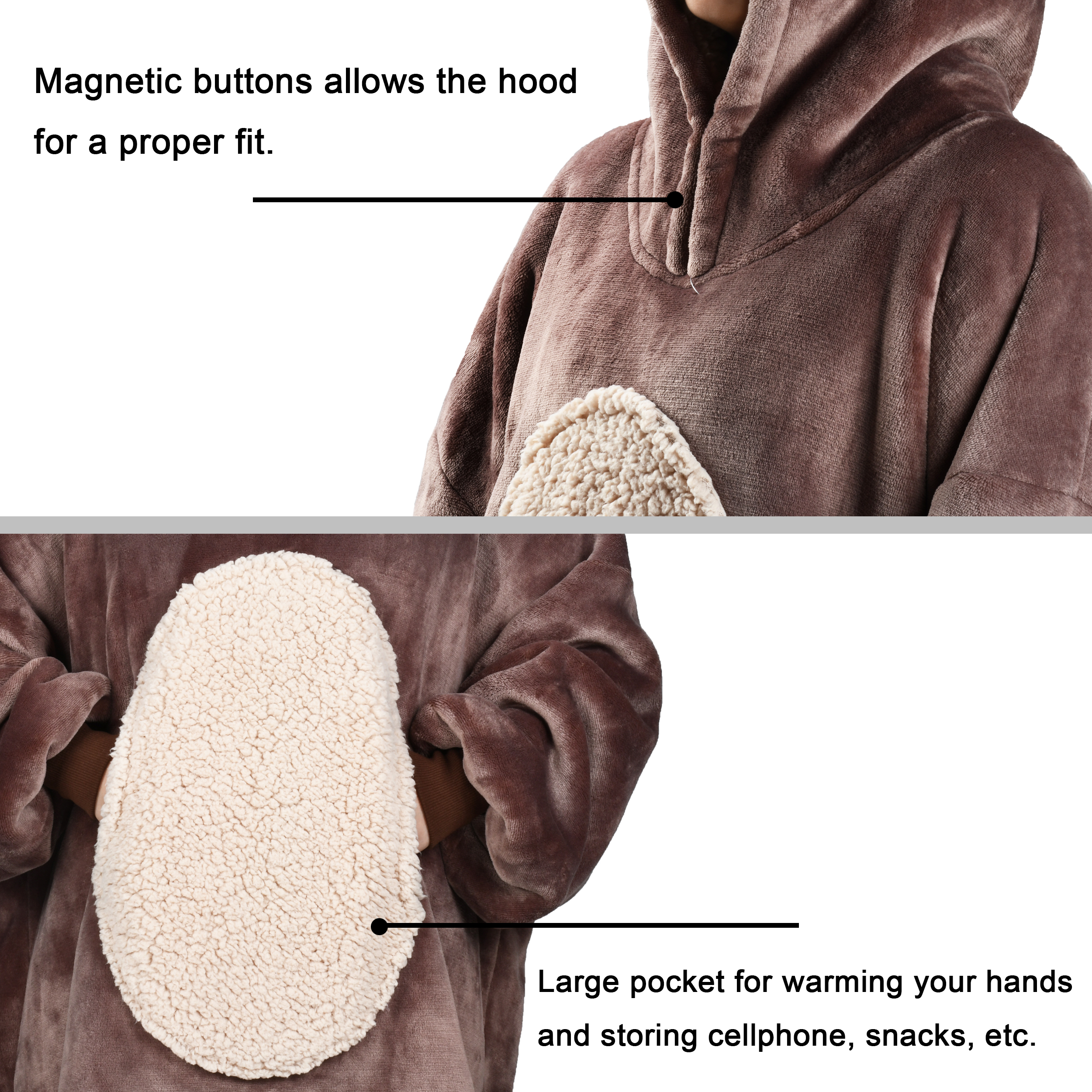 Oversized Warm Sherpa Fleece Hoodie Hooded Blanket Sweatshirt Loungewear Gift - Bild 4 von 36