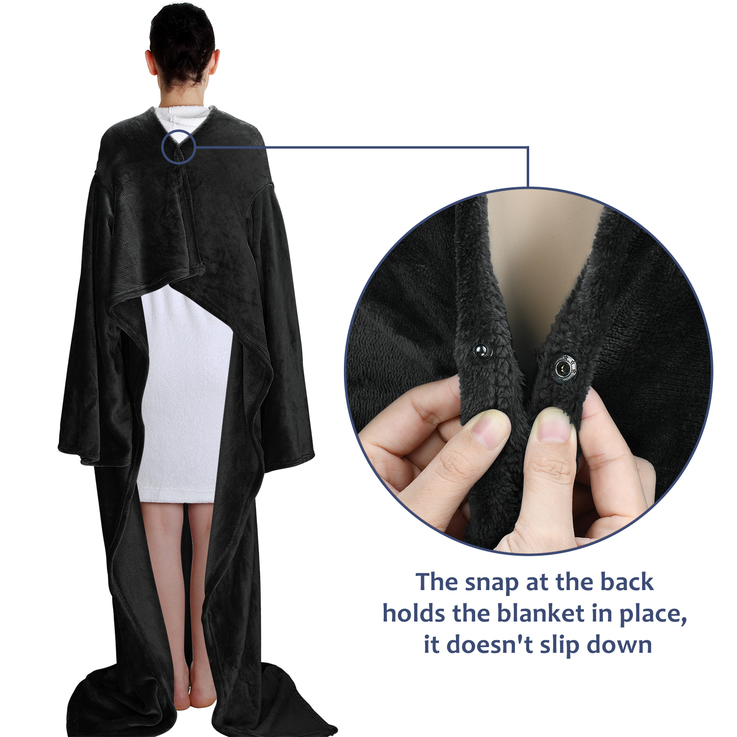 Fleece Soft Throw Blanket with Sleeves and Front Pocket Robe Wearable TV Blanket - Picture 4 of 54