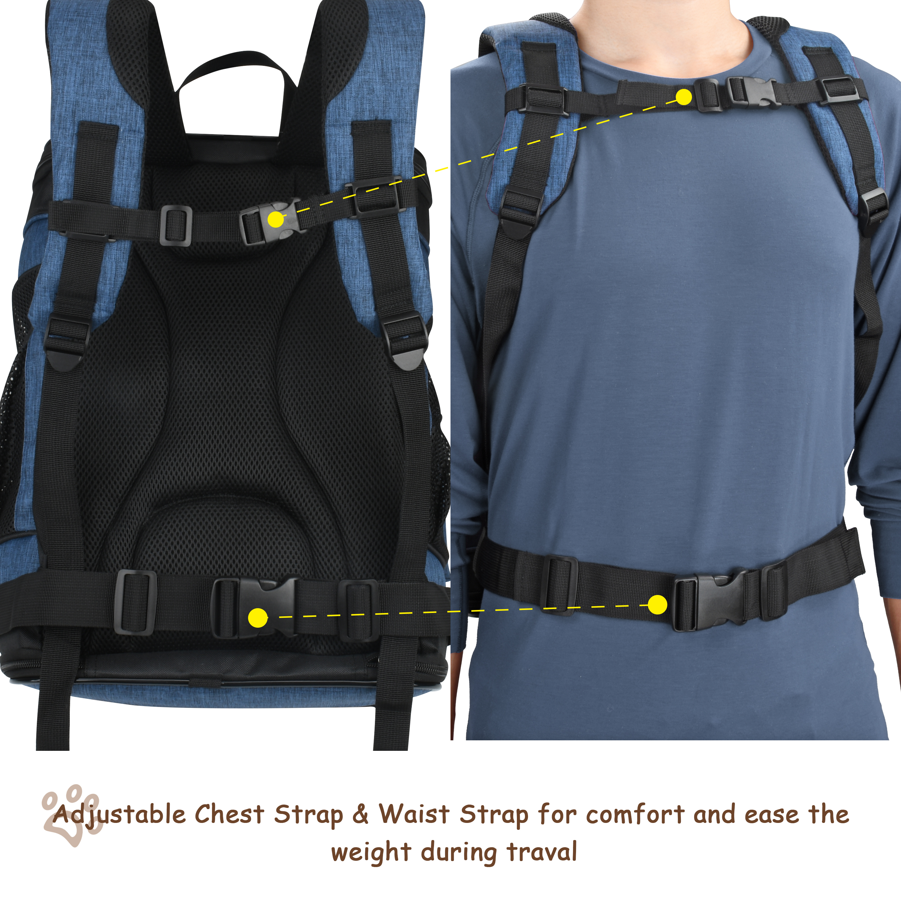 Portable Dog Cat Backpack Outdoor Pet Carrier Front Travel Mesh Breathable Bag - Imagen 3 de 7