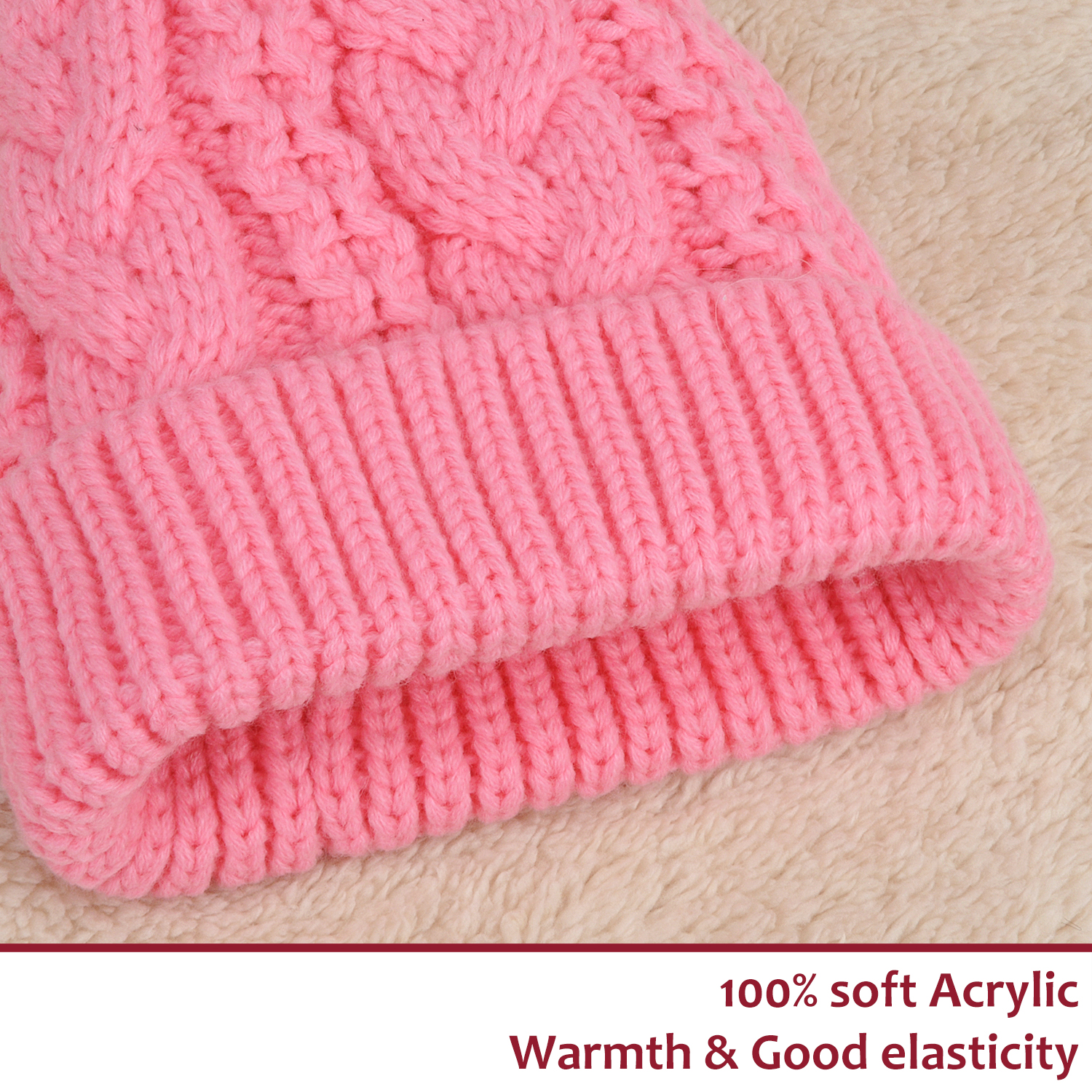 Solaris Winter Cable Knit Beanie Hats With Fur Pom Pom for Women Ski