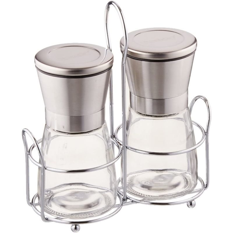 Premium Salt and Pepper Grinder Set with Table Stand, Adjustable