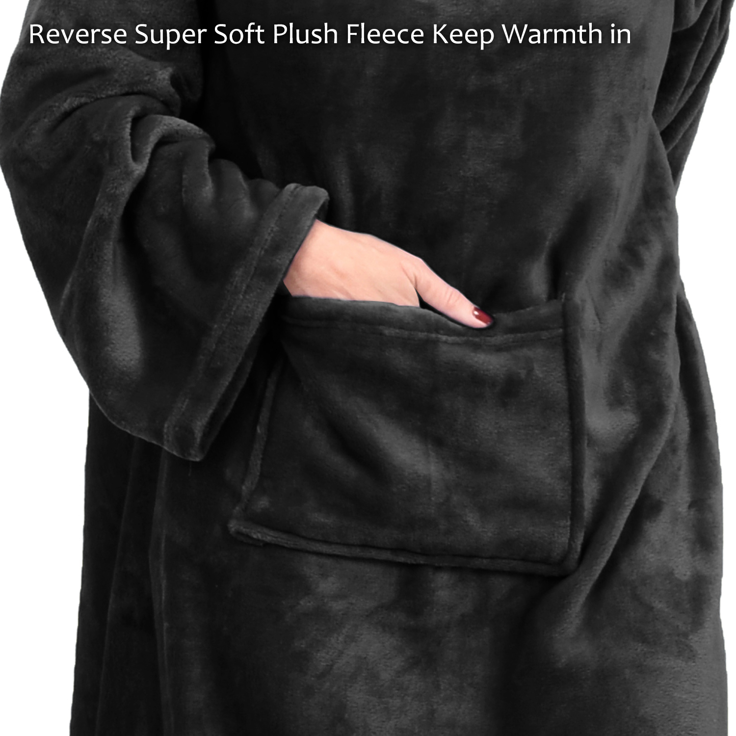 Fleece Soft Throw Blanket with Sleeves and Front Pocket Robe Wearable TV Blanket - Picture 17 of 54