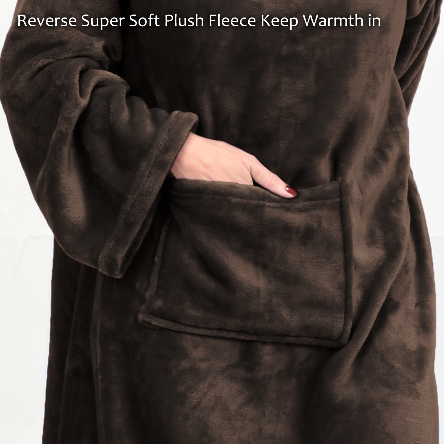 Fleece Soft Throw Blanket with Sleeves and Front Pocket Robe Wearable TV Blanket - Picture 32 of 54
