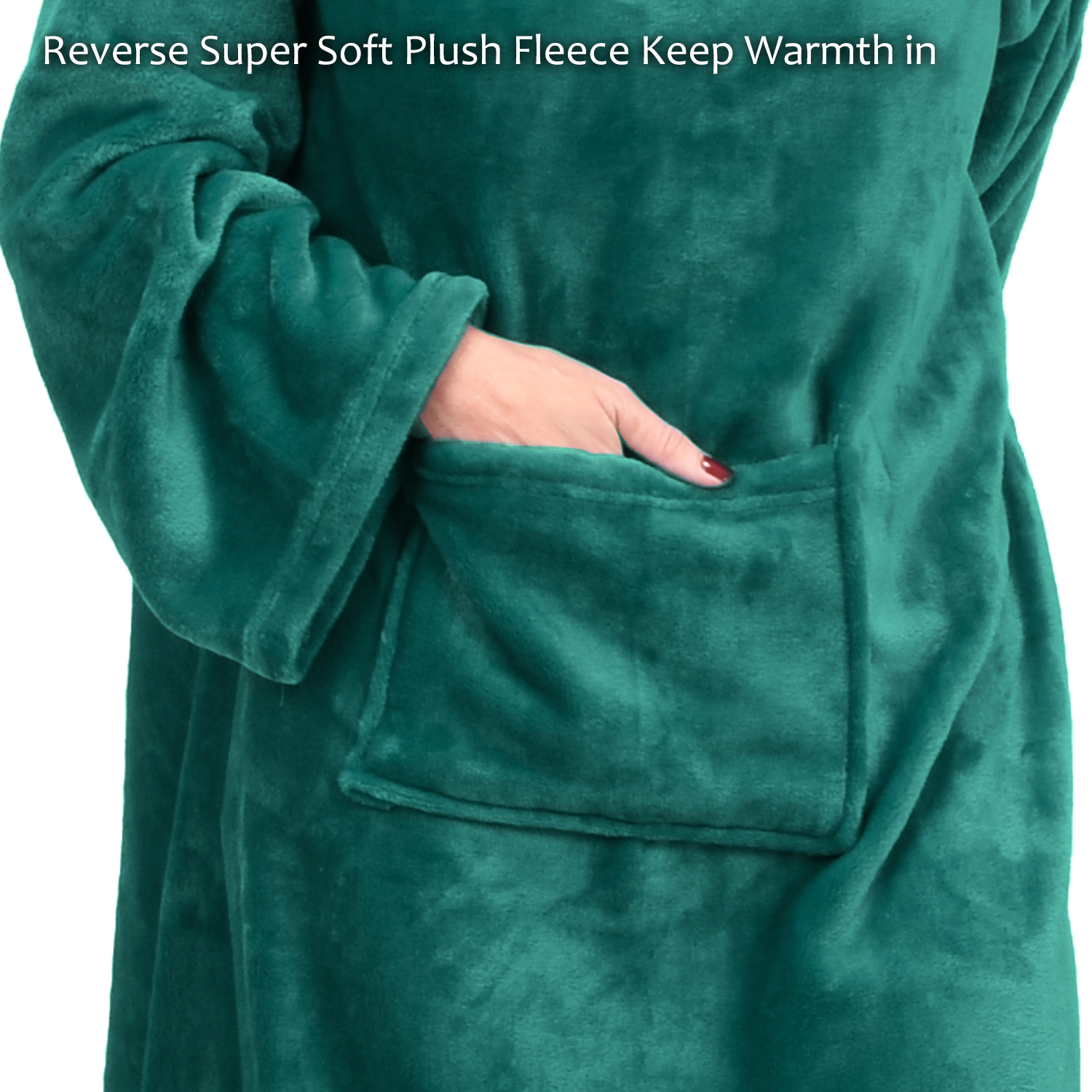 Fleece Soft Throw Blanket with Sleeves and Front Pocket Robe Wearable TV Blanket - Picture 48 of 54