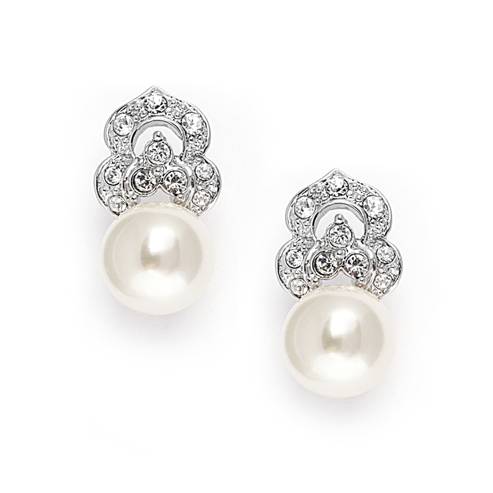 Mariell Silver Platinum CZ and Ivory Pearl Bridal /& Wedding Clip On Earrings