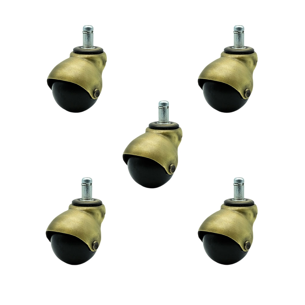 2 Inch Swivel Ball Caster Wheels for Furniture - Windsor Antique Brass Hooded Stem Casters with 7/16 Grip Ring Stem - 375 lbs. Total Capacity - Set of 5 - Service Caster Brand — photo 1