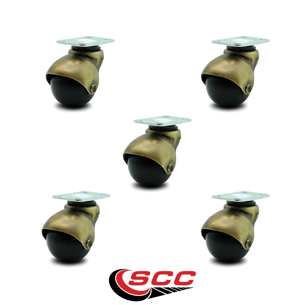 SCC Antique Brass Hooded 2 Inch Swivel Ball Casters with Top Plate