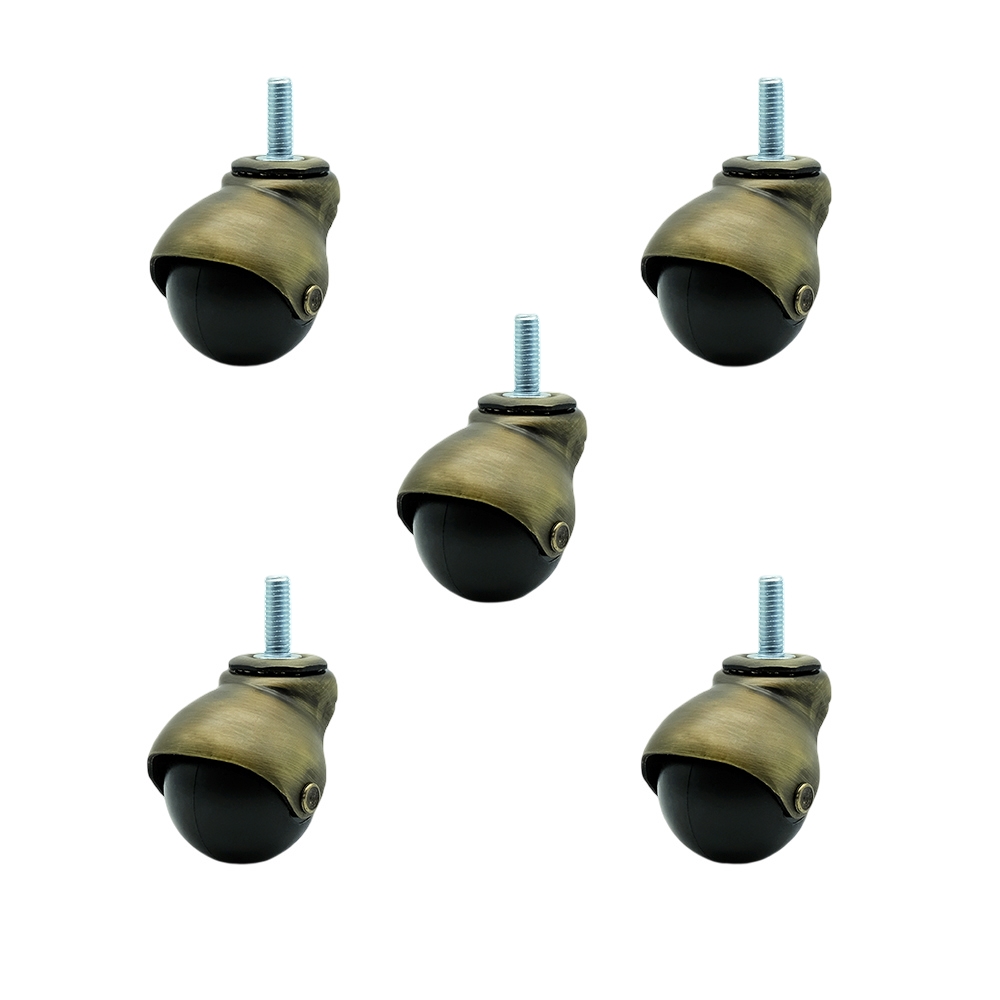 2 Inch Swivel Ball Caster Wheels for Furniture – Windsor Antique Brass Hooded Stem Casters with 3/8 Threaded Stem - 375 lbs. Total Capacity - Set of 5 – Service Caster Brand — photo 1