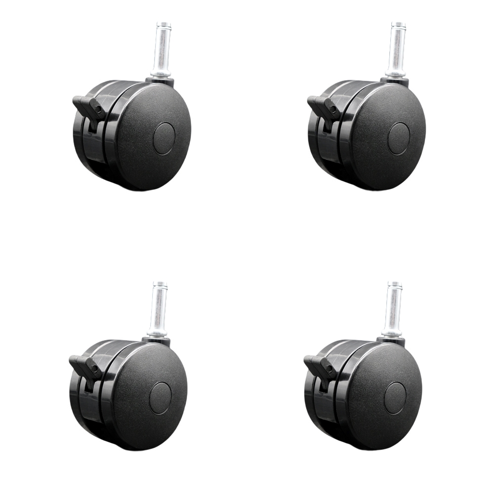 3 Inch Swivel Caster Wheels for Furniture - Nylon Hooded Twin Wheel with 7/16 Inch by 1-7/16 Inch Grip Ring Stem and Brake - 660 lbs. Total Capacity - Set of 4 - Service Caster Brand — photo 1