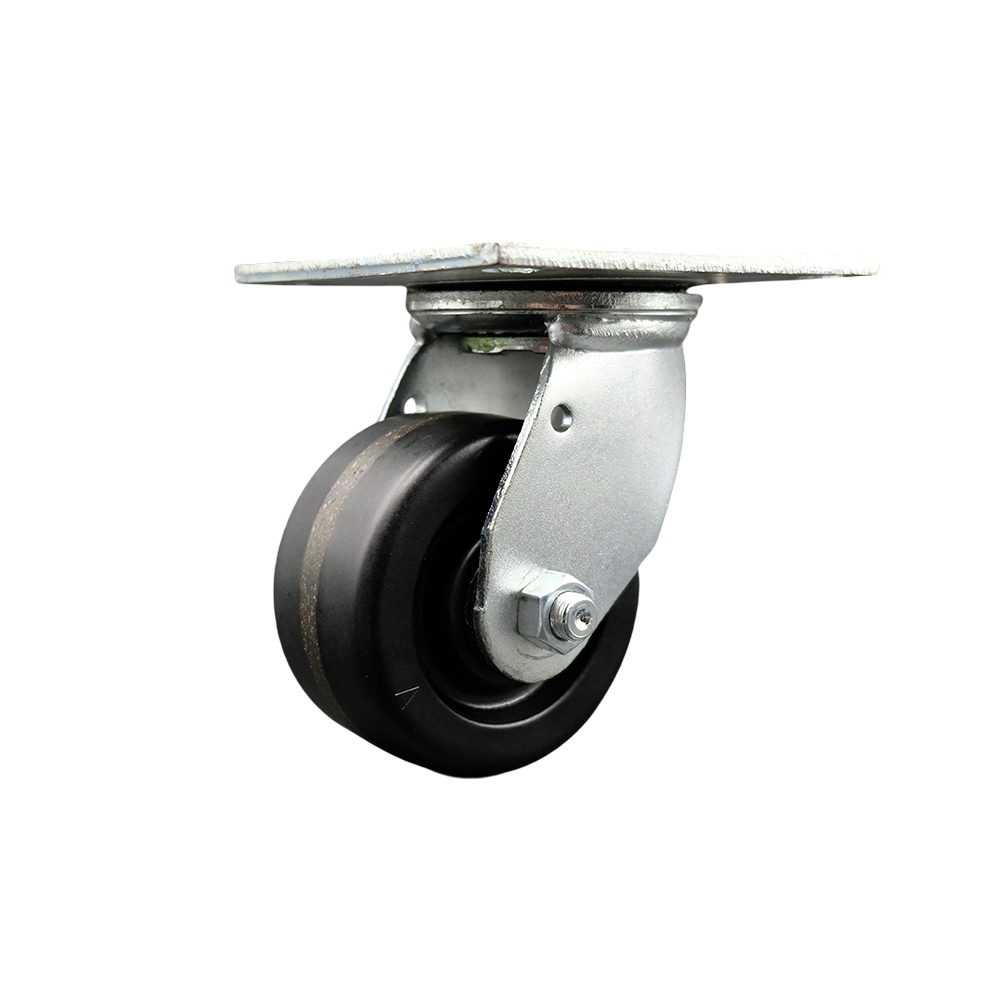 Swivel Caster w/4” x 2” Black Phenolic Wheel – Roller Wheel Bearings – 5” x 5-1/2” Overall Top Plate – 4-1/8” x 4-1/2” Bolt Hole Spacing – 800 lbs. Capacity Per Caster – Service Caster Brand — photo 1
