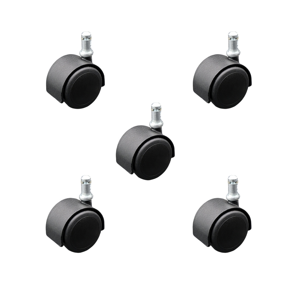 2 Inch Office Chair Stem Casters Set of 5 - Flat Black Hooded Soft Urethane Twin Wheel with 7/16 Inch by 7/8 Inch Grip Ring Stem Casters - 375 lbs. Total Capacity - Service Caster Brand — photo 1