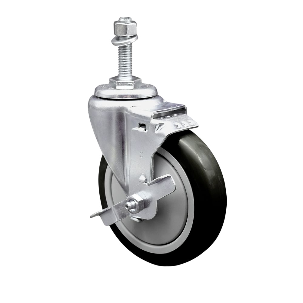 5" Swivel Caster with 10mm Threaded Stem, Black Polyurethane Wheel and Brake - 350 lbs. Capacity - Service Caster Brand — photo 1